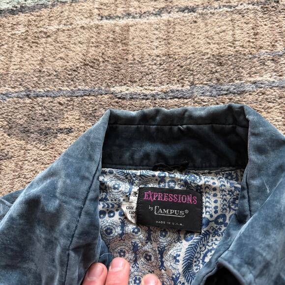 Women's Vintage 70's Expressions by Campus Blue Velour Button Up Jacket Sz M VTG - Picture 4 of 5